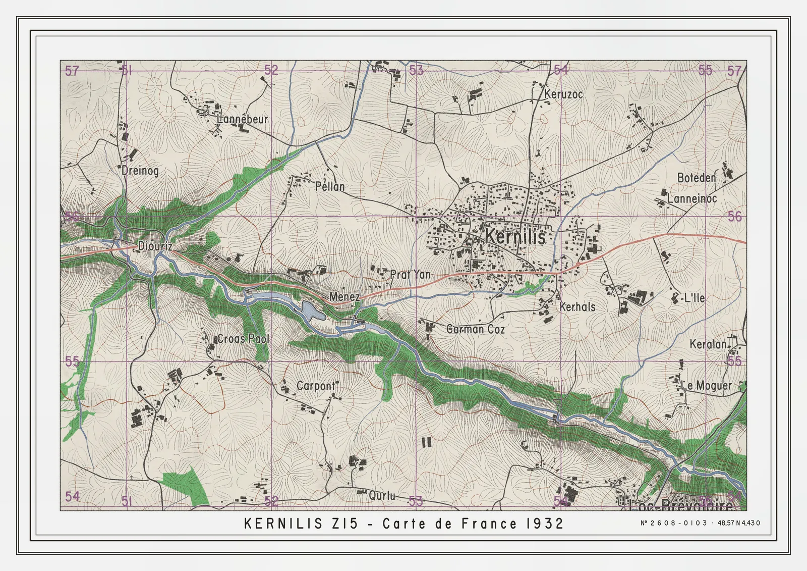 Le même Kernilis en style carte de France des années 1930.