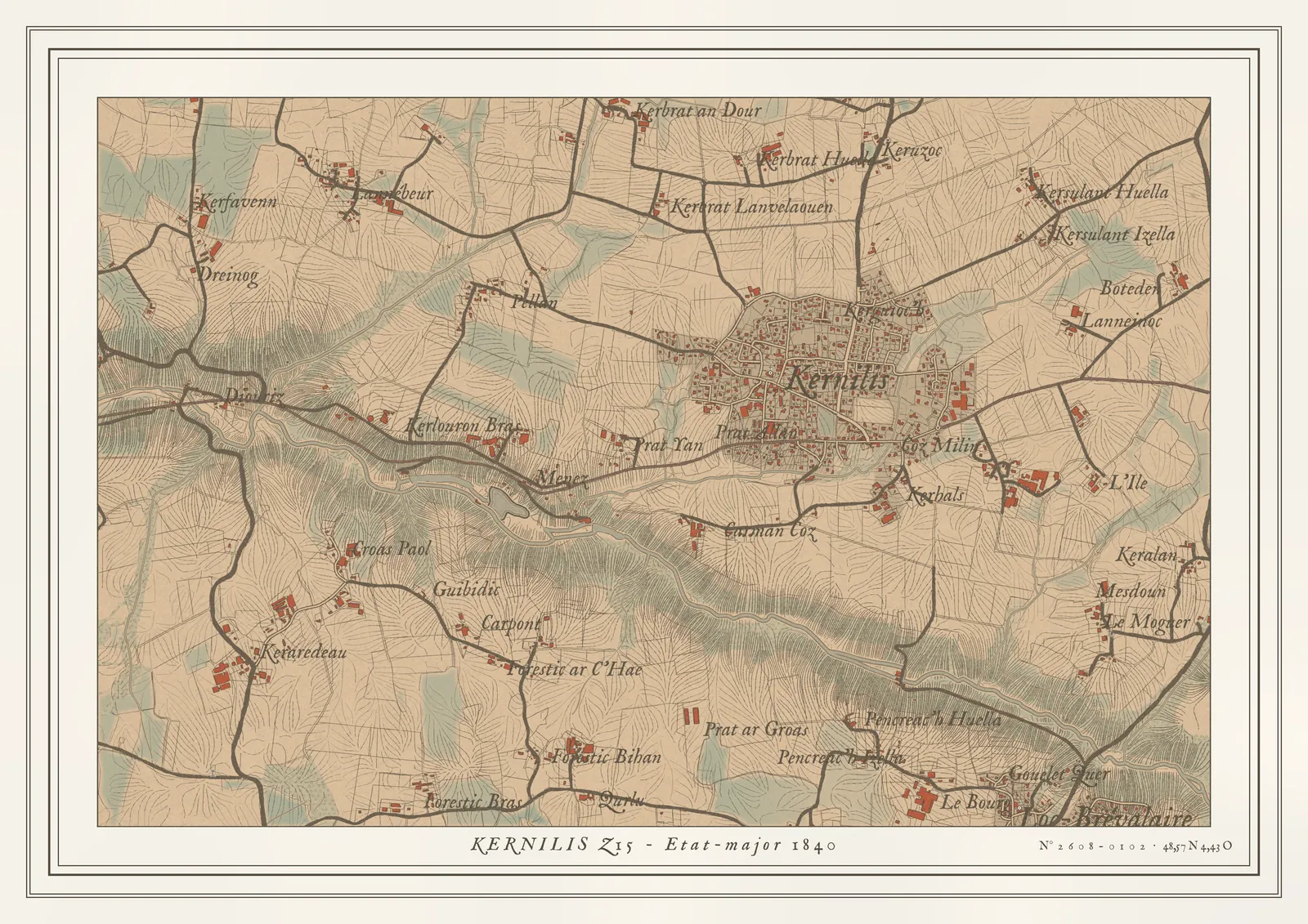 Kernilis gravé en style état-major 1840, à partir des données d'aujourd'hui.